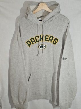 Reebok Men's Gray Green Bay Packers Hoodie Sweatshirt 2XL